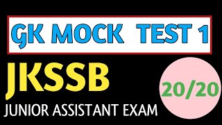 MOCK TEST 1  GK WITH SPECIAL REFERENCE TO JK UT  FOR JKSSB JUNIOR ASSISTANT EXAM [upl. by Smart]