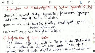 Preparation and Standardization of Sodium hydroxide NaOH 01N or 01 M bpharmacynotes module01 [upl. by Patty144]