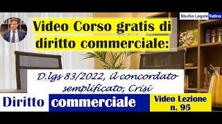 Diritto Commerciale Video Lezione n95 DLgs 832022 il concordato semplificato nozione di Crisi [upl. by Rianon]