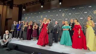 Succession cast and crew Best Drama Series Emmy Awards 2023 backstage winner interview [upl. by Sadoc]