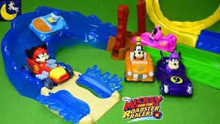 Mickey and the Roadster Racers Toys Wacky Wave Rider amp Mustard Run Race Track Minnie Donald Car Toys [upl. by Atiruam]