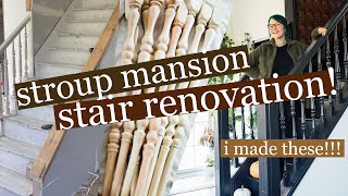 stair renovation with homemade spindles stroup mansion [upl. by Ellenhoj]