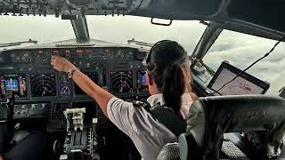 Beautiful Female Pilot Take Off Her Boeing B737700  Cockpit View  GoPro [upl. by Yonina221]