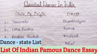 List Of Famous Dance Of India GK  Classical Dance With State Of India  Classical Dance Forms List [upl. by Ytsihc]