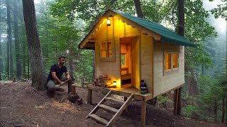 Building a Tiny House in the Forest  Off Grid Cabin  Start to Finish [upl. by Atrebla]