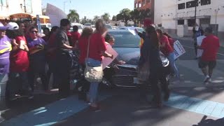 Man drives through protesters blocking road in Southern California [upl. by Katalin874]