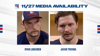 NYR at CAR Ryan Lindgren and Jacob Trouba Postgame Media Availability  Nov 27 2024 [upl. by Bonnice549]