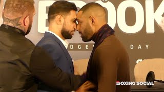 Amir Khan PUSHES Kell Brook at HEATED FIRST FACE OFF as Welterweight Clash Finally Announced [upl. by Iarised14]