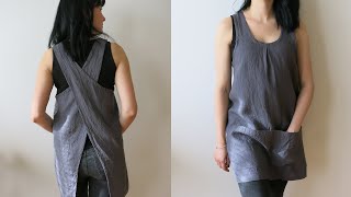 Cross back apron with pockets Japanese pinafore Crossback Sewing tutorial TOTOshopUA GRACE [upl. by Hessney395]