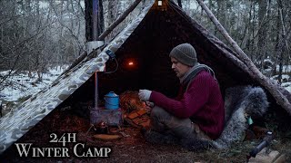 24h Winter Camp in Freezing Temperatures  ÖBH Zeltbahn  Hot Tent 🔥⛺️  Tent Stove Cooking [upl. by Aillij]