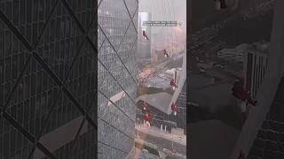 Sudden storm leaves window washers dangling from skyscraper in China  shorts windowwashing [upl. by Dera]