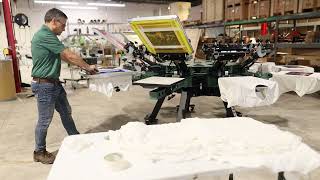 Watch as Mark V the president of Vastex shows off his skills screen printing 4 color on V2000 press [upl. by Inerney]