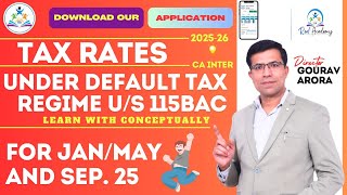 Tax Rates under Default Tax Regime us 115BAC AY 202526  CA Inter Taxation  Rebate us 87A [upl. by Yrffej736]