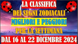 La Classifica dei Segni Zodiacali Migliori e Peggiori per la Settimana dal 16 al 22 Dicembre 2024 [upl. by Dulcy905]