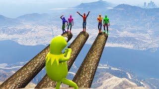 GTA 5 Crazy Mountain Ragdolls KERMIT VS Spiderman FailsJumps Euphoria Physics Funny Moments [upl. by Natsirk]