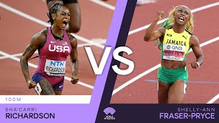 Richardson vs FraserPryce  World Athletics Championships Wins [upl. by Galliett]