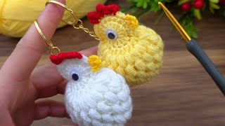 ●cute chickens● very easy pouf pouf crochet chicken keychain makingcrochet knitting diy [upl. by Lisabeth]