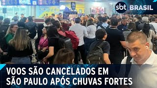 Aeroporto de Congonhas SP cancela voos nesta sextafeira 8 após chuva  SBT Brasil 081124 [upl. by Leckie996]