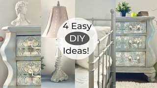 4 Easy DIY Decoupage furniture Patina effect painted Lamp amp Chalk Painted furniture pieces 🎨👩‍🎨 [upl. by Nemaj]