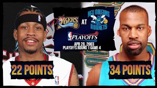 NBA Duel Allen Iverson 22 pts vs Baron Davis 34 pts  76ers at Hornets  2003 Playoffs R1 G4 [upl. by Awra]