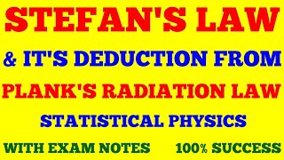 STEFANS LAW  DEDUCTION OF STEFANS LAW FROM PLANKS RADIATION LAW  WITH EXAM NOTES [upl. by Anhoj]