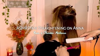 ASMR Real Person Hair Straightening Brushing amp Combing with Rain amp Thunder Ambiance for Sleep [upl. by Nolyarg]