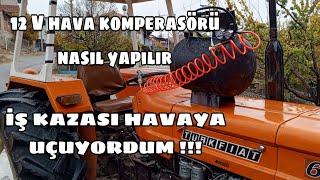 Homemade air compressor using 12v car compressor for Turkish Fiat 640 tractor  12 v hava komprasörü [upl. by Assiruam670]