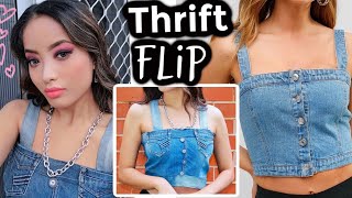 Thrift flip Ep3  DIY Denim Crop Top From Old JeansDenim Upcycled [upl. by Eremahs]