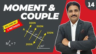 MOMENT OF A FORCE ABOUT A POINT IN ENGINEERING MECHANICS SOLVED PROBLEM 14 [upl. by Meirrak]