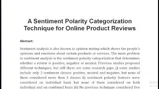 A Sentiment Polarity Categorization Technique for Online Product Reviews [upl. by Eckart]