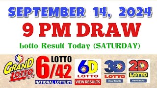 Lotto Result Today 9pm draw September 14 2024 655 642 6D Swertres Ez2 PCSO [upl. by Ahsilrae]