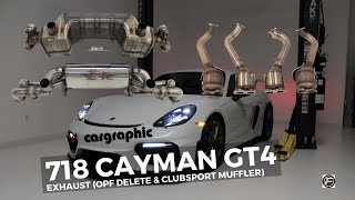 718 GT4 Cayman Exhaust  Cargraphic MufflerOPF Deletes Install amp Sound [upl. by Droffats]