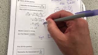 Maths GCSE Higher Paper 2 Exam Q20 surds [upl. by Ziegler]