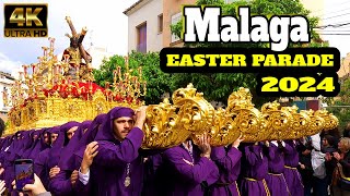 MALAGA Spain EASTER PARADE 2024  SEMANA SANTA Processions  Costa Del Sol ANDALUSIA 4K [upl. by Akieluz733]