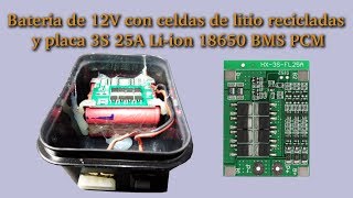 Bateria de 12V con celdas de litio recicladas usando modulo 3S 25A Liion 18650 BMS PCM [upl. by Brodench396]