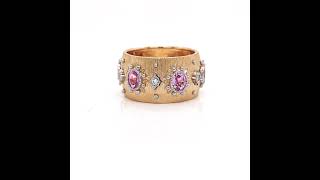 18Kt Yellow Gold Pink Sapphire and Diamond Mesh Finish Band [upl. by Llerdnek]