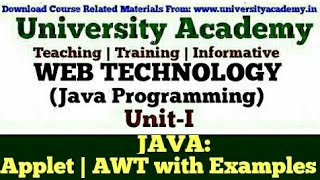 WT31Java AppletAWT in javaLifecycle of Java AppletApplet ExampleAbstract Window Toolkit Hindi [upl. by Gregg928]