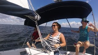 Sailing on Tampa Bay under Sunshine Skyway Bridge on Hunter 295 [upl. by Sass283]