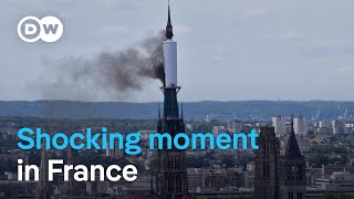 Fire in the worldfamous cathedral of Rouen  DW News [upl. by Ardnaet186]