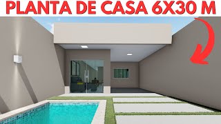 PLANTA DE CASA 6X30 METROS COM 03 QUARTOS E PISCINA [upl. by Eiggam]