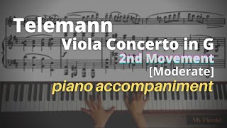 Telemann  Viola Concerto in G 2nd Mov Piano Accompaniment Moderate [upl. by Lorelie]