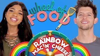 RAINBOW MAC N CHEESE CHALLENGE Wheel of Food w Teala Dunn amp Hunter March [upl. by Frangos871]