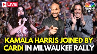 Kamala Harris LIVE Cardi B and Keegan Michael Join with Harris in Milwaukee Rally  Trump  N18G [upl. by Odrareve]