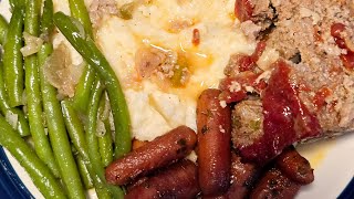 Sunday Dinner mashed potatoes meatloaf green beans and glazed carrots cookingwithfoxxy [upl. by Ijat173]