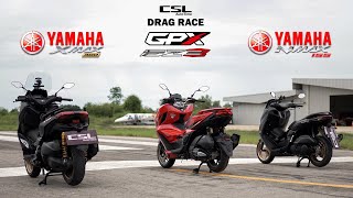 GPX DZ3 vs YAMAHA XMax300 vs NMax155 มาต่อรอบ 2 DRAG RACE [upl. by Aivul]