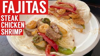 HOW TO MAKE THE BEST FAJITAS ON THE 36” BLACKSTONE GRIDDLE  STEAK CHICKEN AND SHRIMP [upl. by Aniluj936]