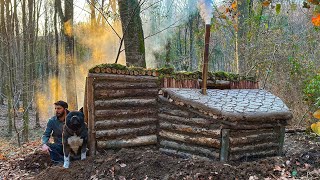 Building a BUSHCRAFT LOG CABIN for 3 Days SURVIVAL in the WILD Wood Shelter CAMPING Cooking [upl. by Aip]