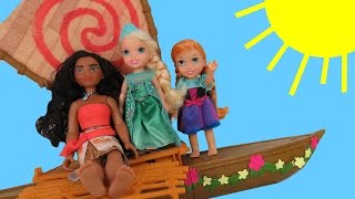 MOANA meets queen ELSA  Anna amp Elsa toddlers SAIL on Moanas boat  Ocean  Waves [upl. by Ettenuahs574]