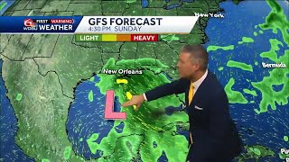 Tracking a possible tropical connection to storms Sunday [upl. by Nrubyar223]