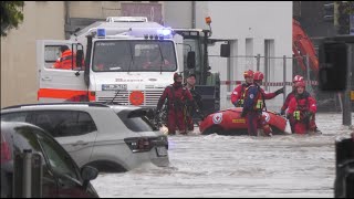 JahrhundertflutKatastrophe in Babenhausen DLRG mit Booten zur Menschenrettung im Einsatz [upl. by Iblehs]